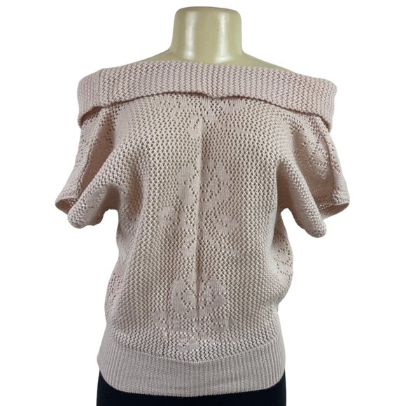 Semplice Light Pink Short Sleeve Knit Sweater With Floral Cutout Design Sz S - Picture 2 of 8